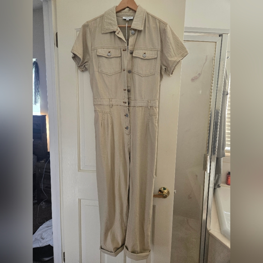 Gilli Button-Up Tan Jumpsuit